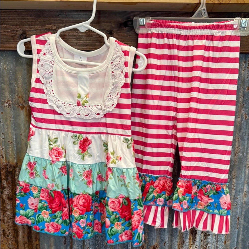 Pink and Floral Striped Kids Outfit